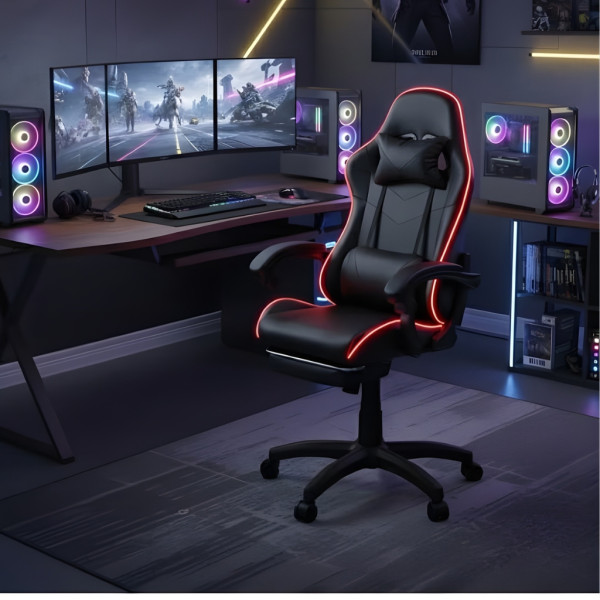 Геймърски стол премиум LED: Ергономичен комфорт със 7 цвята светлинни ефекти и релакс зона
