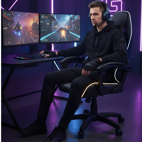 Геймърски стол премиум LED: Ергономичен комфорт със 7 цвята светлинни ефекти и релакс зона 10