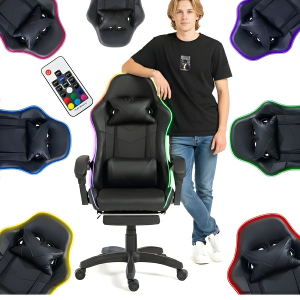 Геймърски стол премиум LED: Ергономичен комфорт със 7 цвята светлинни ефекти и релакс зона 12