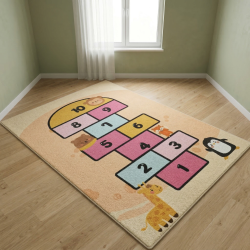 Детски килим за игра 120х160см - Пясъчен килим с жирав и розова дама, противоплъзгащ и миещ се