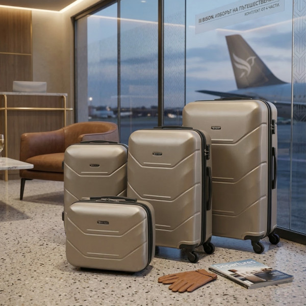 Комплект луксозни куфари 4 в 1 – ABS твърд корпус, кодирана ключалка и 4 двойни колела 1