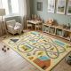 Детски килим за игра 120х160см - Светложълт килим с цветни къщички, противоплъзгащ и миещ се 2