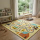 Детски килим за игра 120х160см - Светложълт килим с цветни къщички, противоплъзгащ и миещ се 5