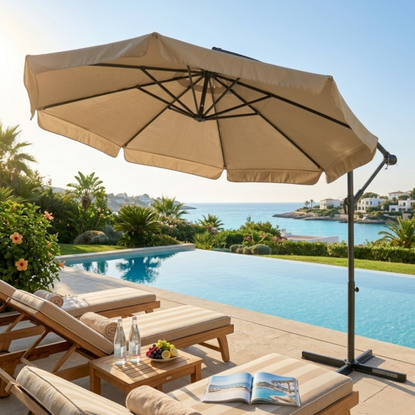 Голям градински чадър със странична стойка, Ø 350 см, UV защита, Водоустойчив + Покривало