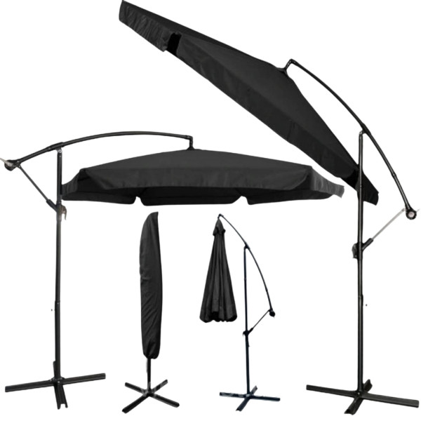 Голям градински чадър със странична стойка, Ø 350 см, UV защита, Водоустойчив + Покривало