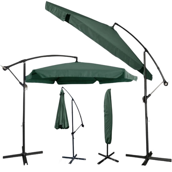 Голям градински чадър със странична стойка, Ø 350 см, UV защита, Водоустойчив + Покривало
