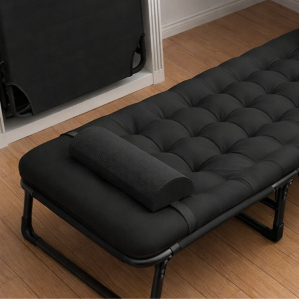 Сгъваемо къмпинг легло и градински шезлонг 2в1, с мек матрак и възглавница, Регулируем, Черен, 180x56 см