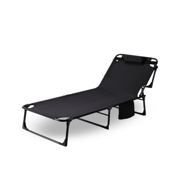 Сгъваемо къмпинг легло и градински шезлонг 2в1, с мек матрак и възглавница, Регулируем, Черен, 180x56 см