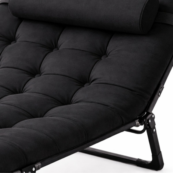 Сгъваемо къмпинг легло и градински шезлонг 2в1, с мек матрак и възглавница, Регулируем, Черен, 180x56 см