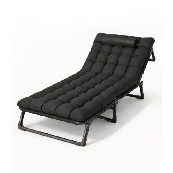 Сгъваемо къмпинг легло и градински шезлонг 2в1, с мек матрак и възглавница, Регулируем, Черен, 180x56 см 7