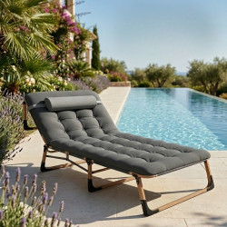 Сгъваемо къмпинг легло с матрак (180 см) – Регулируем градински шезлонг с възглавница