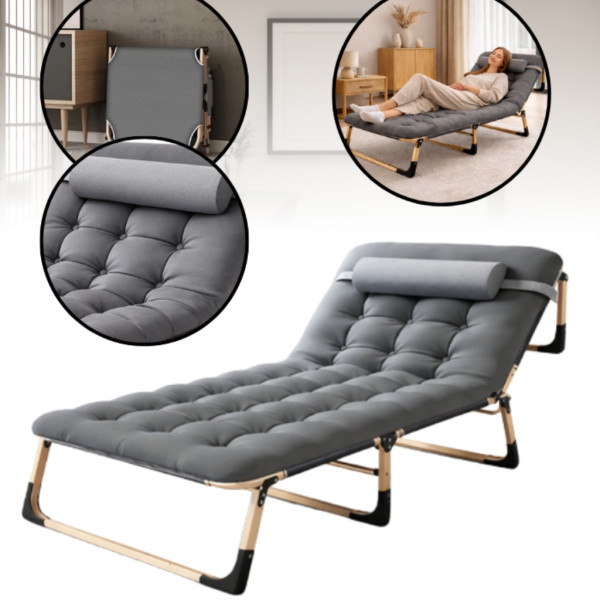 Сгъваемо къмпинг легло с матрак (180 см) – Регулируем градински шезлонг с възглавница