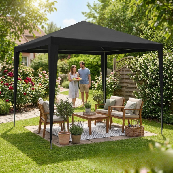 Градинска шатра тип „павилион“, 3x3м, Водоустойчива, Прахово боядисана стоманена рамка, Сива