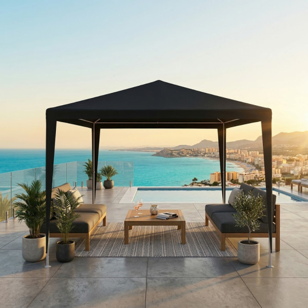 Градинска шатра тип „павилион“, 3x3м, Водоустойчива, Прахово боядисана стоманена рамка, Сива