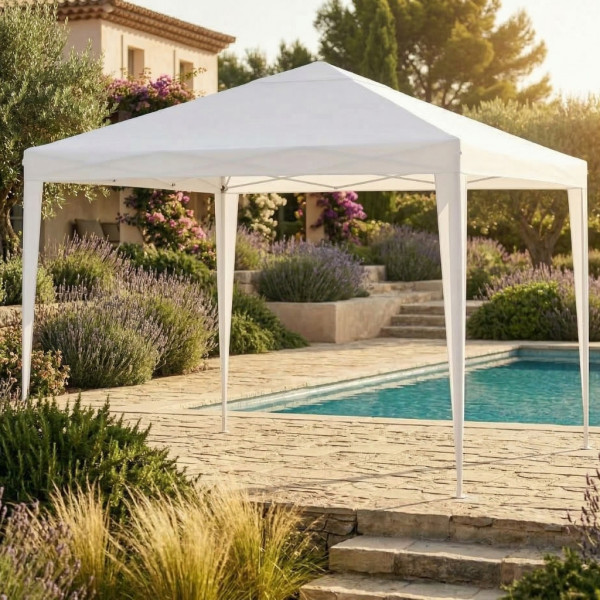 Градинска шатра тип "павилион", 3x3м, Водоустойчива, Прахово боядисана стомана, Бяла