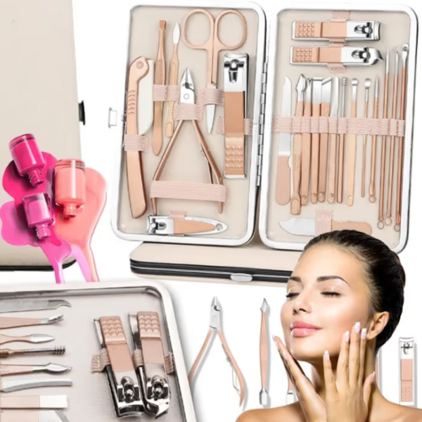 Комплект за маникюр от 23 части в златисто с елегантен калъф
