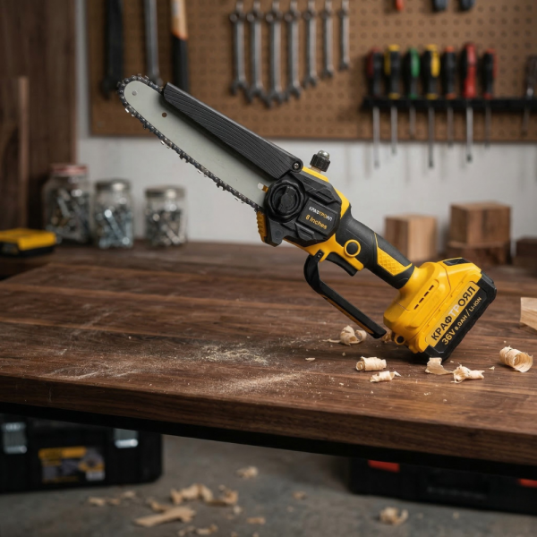 Акумулаторна резачка – трион с автоматично смазване на веригата KraftRoyal 36V 8AH с шина 20 см и 2 вериги