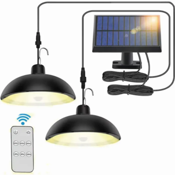 Двойни соларни LED висящи лампи с дистанционно управление - без разходи за електричество 7