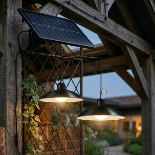 Двойни соларни LED висящи лампи с дистанционно управление - без разходи за електричество 2