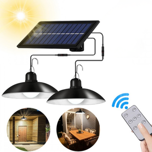 Двойни соларни LED висящи лампи с дистанционно управление - без разходи за електричество 1