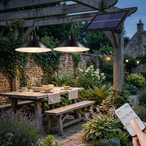 Двойни соларни LED висящи лампи с дистанционно управление - без разходи за електричество 3