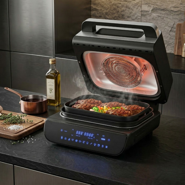 Мултифункционален грил-фритюрник HOMELUX 6в1 с горещ въздух, 1700W, Дигитален сензор, 12 програми, LED Touch екран 1