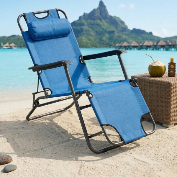 Сгъваем син шезлонг с възглавница - комфорт и релакс 5