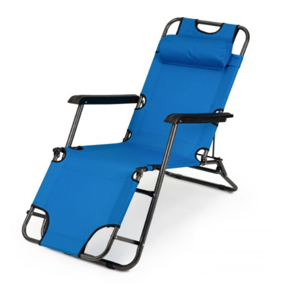 Сгъваем син шезлонг с възглавница - комфорт и релакс 1