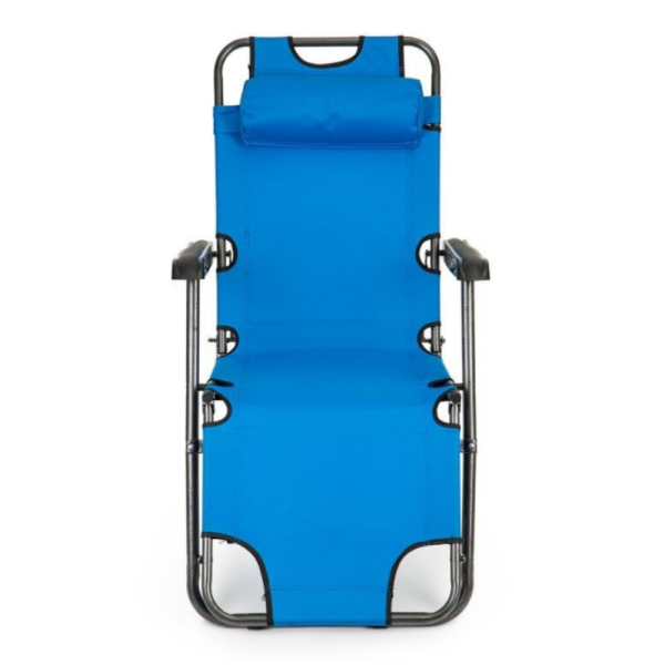 Сгъваем син шезлонг с възглавница - комфорт и релакс 2