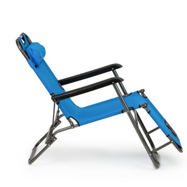 Сгъваем син шезлонг с възглавница - комфорт и релакс