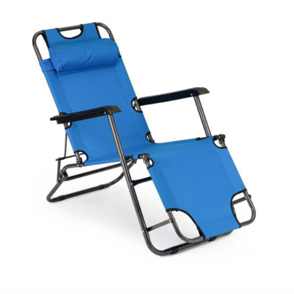 Сгъваем син шезлонг с възглавница - комфорт и релакс