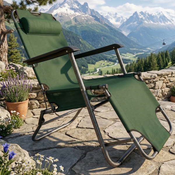Сгъваем зелен шезлонг с възглавница - комфорт и релакс 6