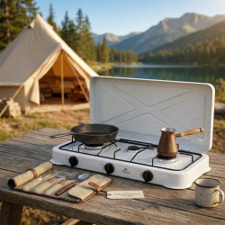 Газов къмпинг котлон с 3 горелки, включен маркуч 1.5м и регулатор 50mbar