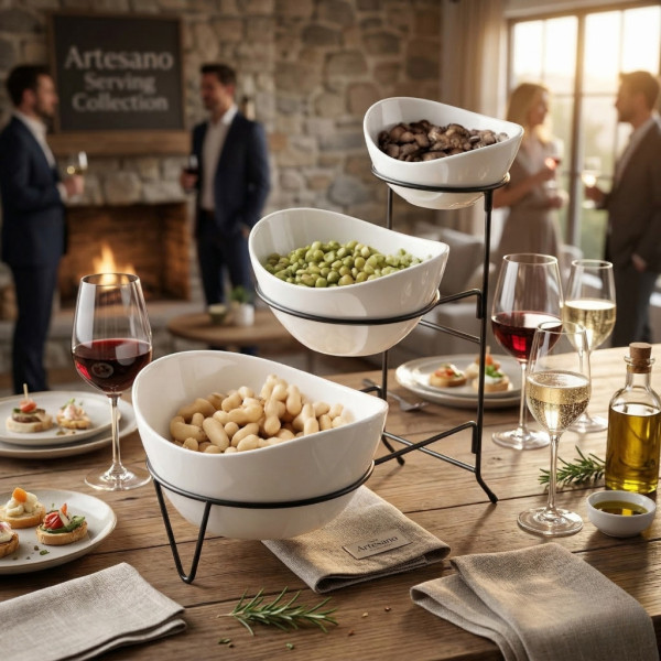 Комплект 3 керамични купи за ядки на три нива с метална стойка 2