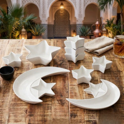 Луксозен комплект плата и купички във форма на Полумесец и Звезда - 9 части, бял порцелан