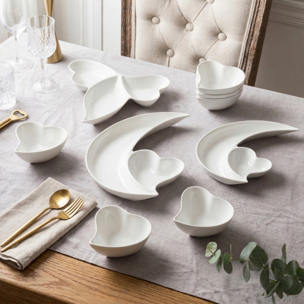 Луксозен сервиз от висококачествен порцелан – 9 части, Дизайн "Полумесец и сърце" 1