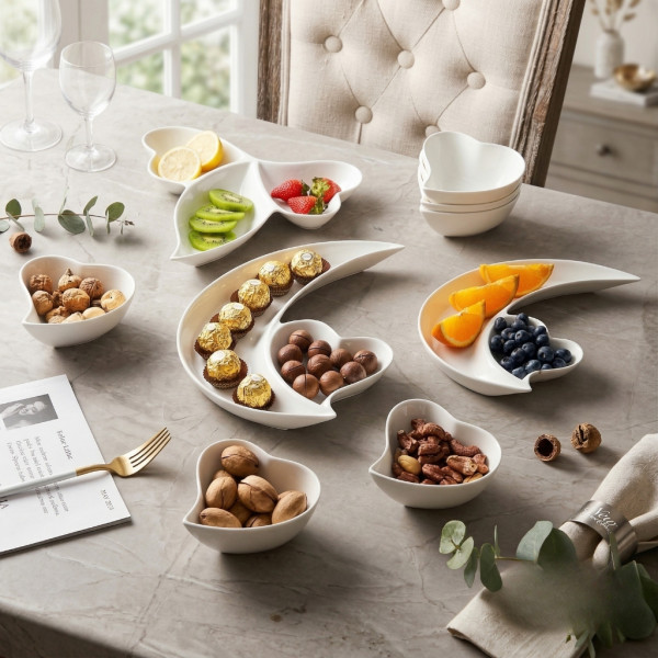 Луксозен сервиз от висококачествен порцелан – 9 части, Дизайн "Полумесец и сърце"