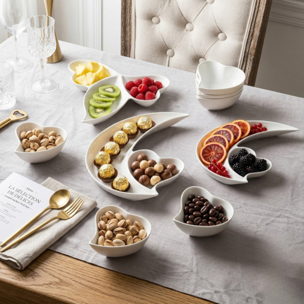 Луксозен сервиз от висококачествен порцелан – 9 части, Дизайн "Полумесец и сърце"