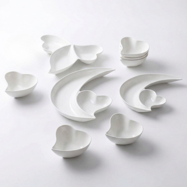 Луксозен сервиз от висококачествен порцелан – 9 части, Дизайн "Полумесец и сърце"