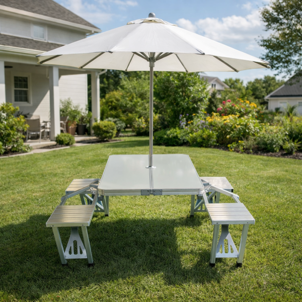 Комплект сгъваема маса с вградени 4 стола за къмпинг,риболов,пикник,туризъм 12