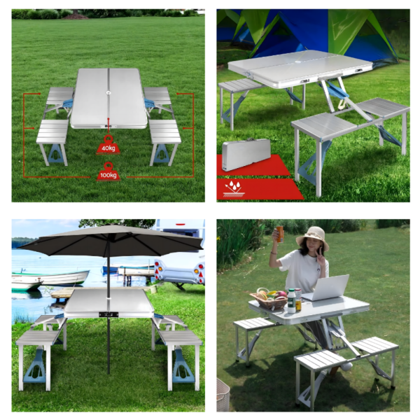 Комплект сгъваема маса с вградени 4 стола за къмпинг,риболов,пикник,туризъм 13