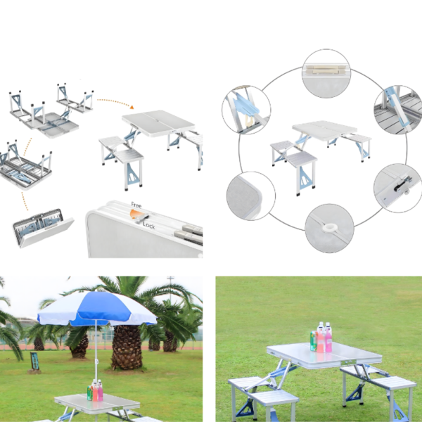 Комплект сгъваема маса с вградени 4 стола за къмпинг,риболов,пикник,туризъм