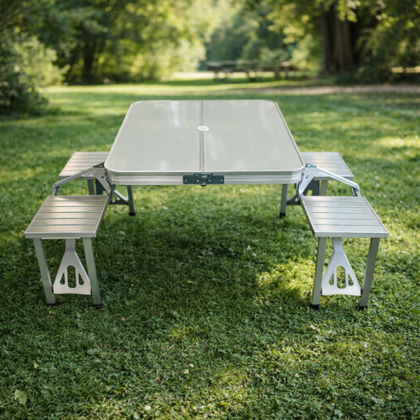 Комплект сгъваема маса с вградени 4 стола за къмпинг,риболов,пикник,туризъм 15