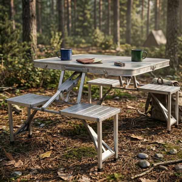 Комплект сгъваема маса с вградени 4 стола за къмпинг,риболов,пикник,туризъм 16