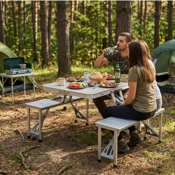 Комплект сгъваема маса с вградени 4 стола за къмпинг,риболов,пикник,туризъм 18