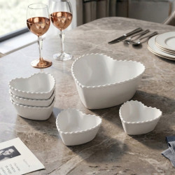 Луксозен комплект порцеланови купи със заоблен релеф - 7 части