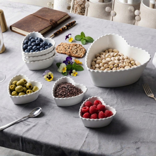 Луксозен комплект порцеланови купи със заоблен релеф - 7 части 2