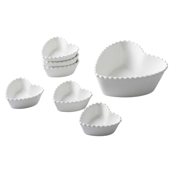 Луксозен комплект порцеланови купи със заоблен релеф - 7 части