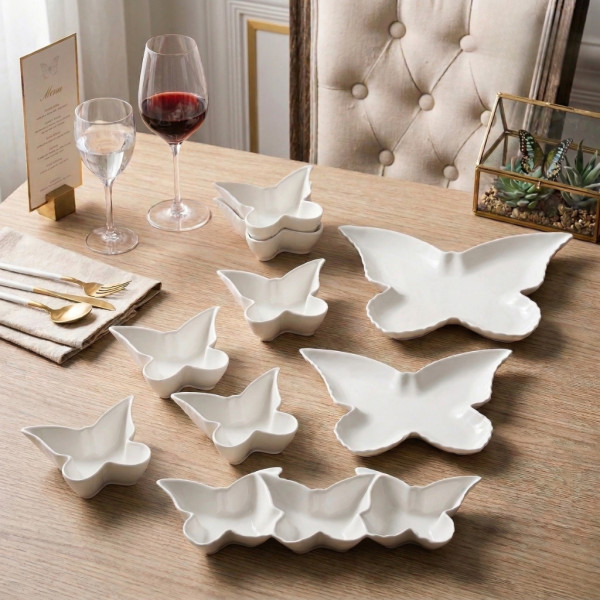 Елегантен комплект за сервиране от висококачествен порцелан, дизайн "Пеперуда" - 9 части 1