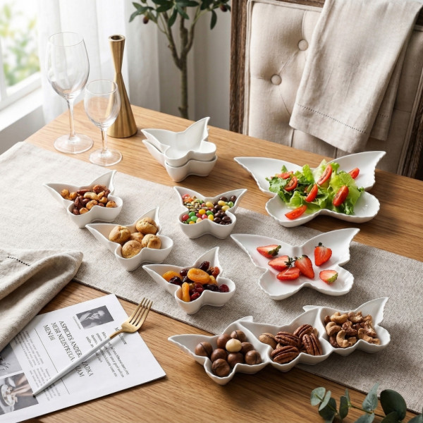 Елегантен комплект за сервиране от висококачествен порцелан, дизайн "Пеперуда" - 9 части 3